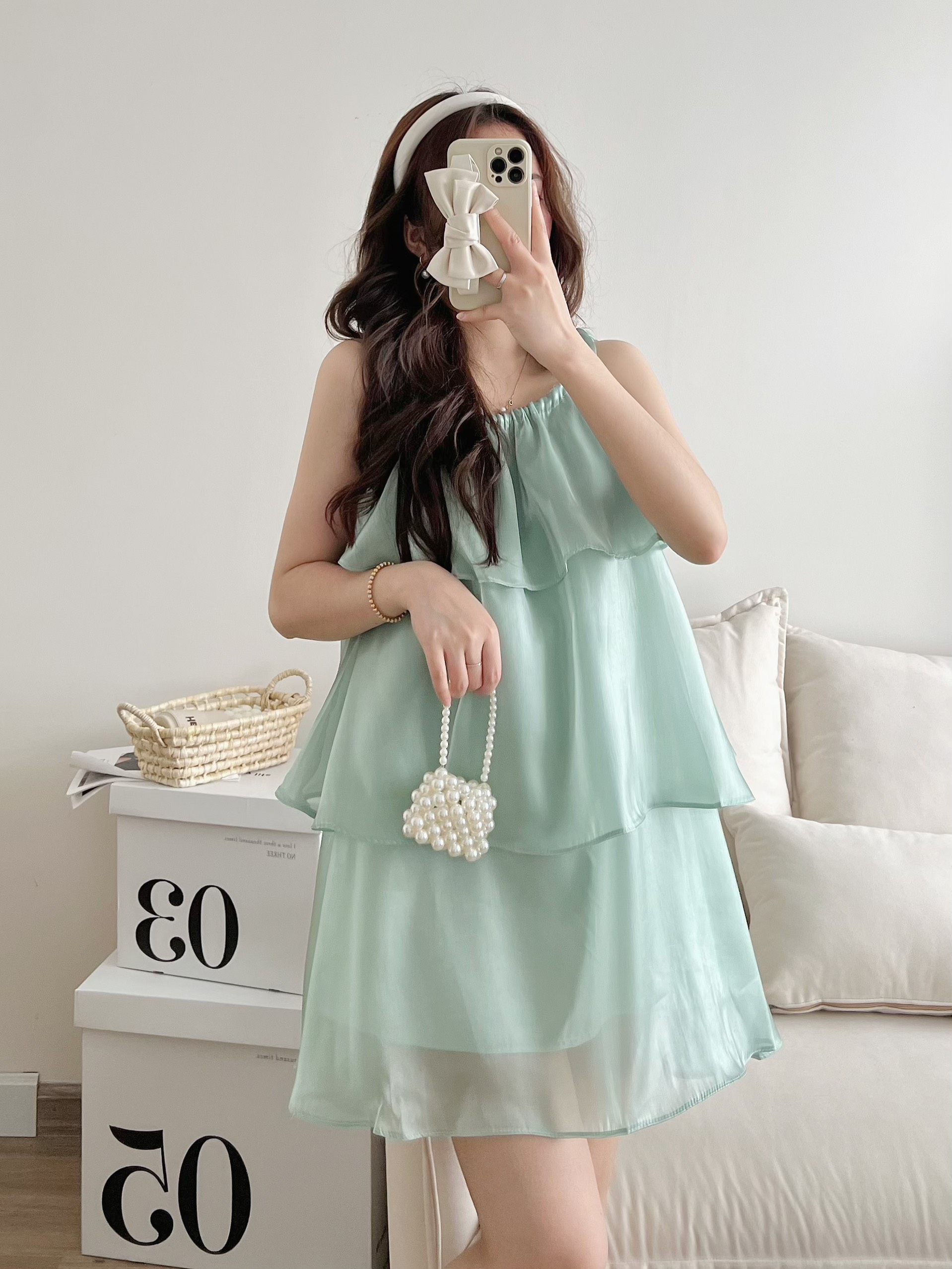 Váy tơ xoè 3 tầng đi biển, Đầm yếm voan tơ mềm mịn đi chơi dạo phố các màu pastel - Chann Closet