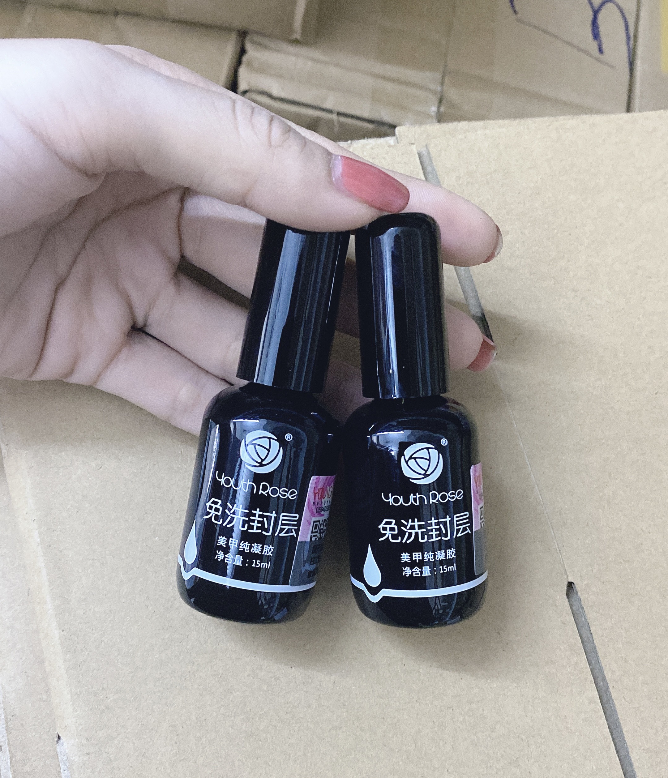 Cặp base - top gel hoa hồng youth rose 15ml - mini nails