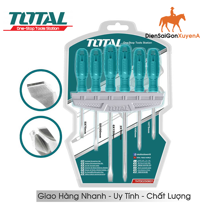 Total bộ 6 tua vít tuốc nơ vít dẹp và bake total thtdc250601 - điện sài gòn xuyên á