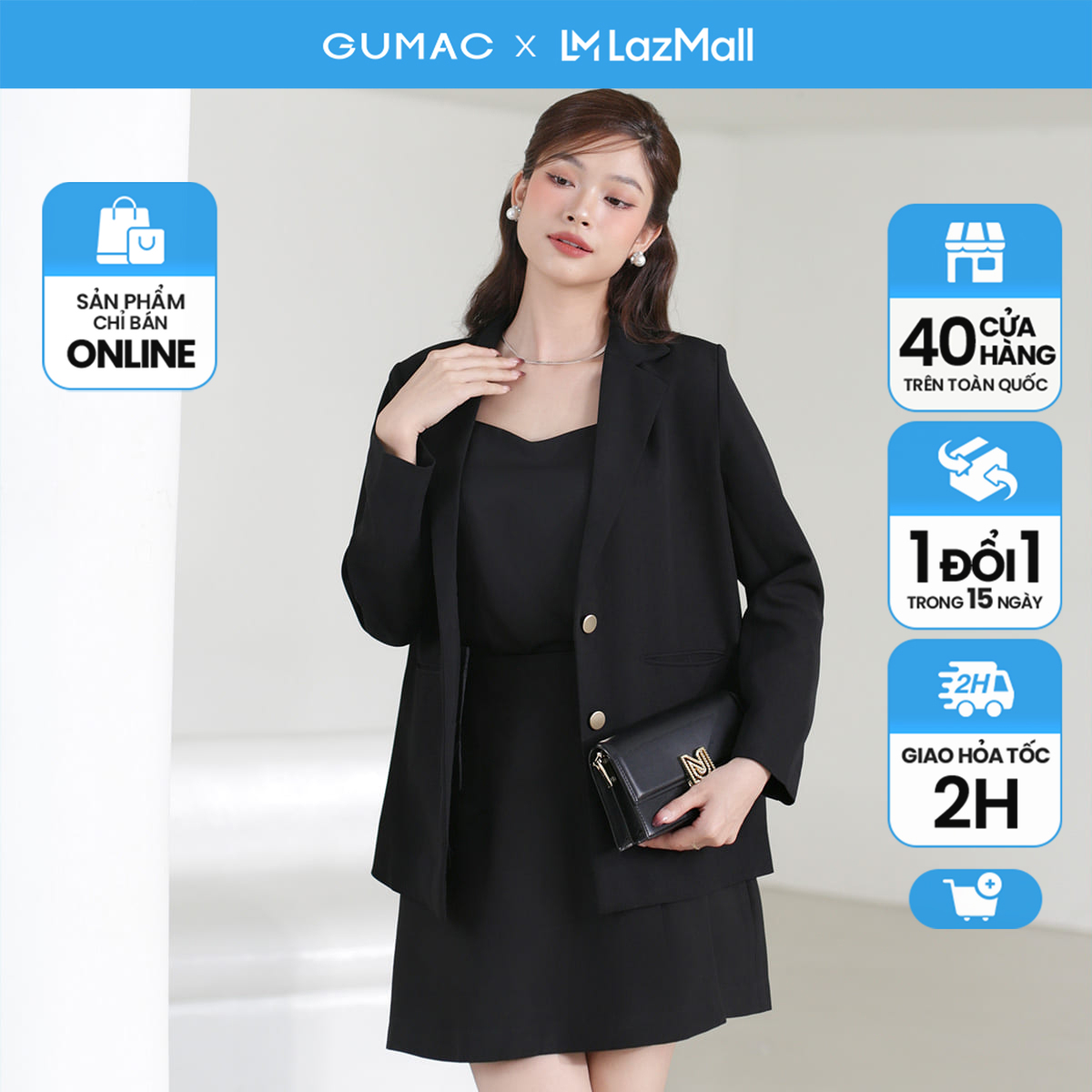 [25-29.6 |Voucher 10-18%] Áo Blazer nữ dáng rộng may một lớp đính nút bọc có đệm vai thời trang GUMAC LOWE0306 - LOWF1015
