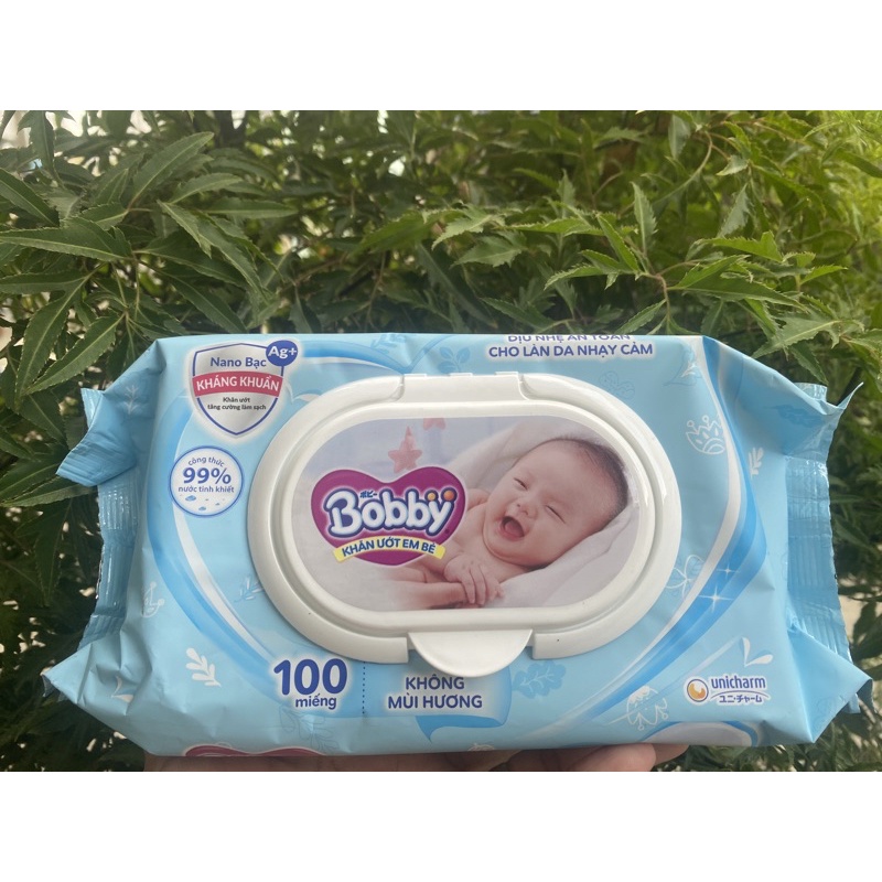 Combo 6 gói khăn ướt có mùi/ không mùi Bobby 100 miếng