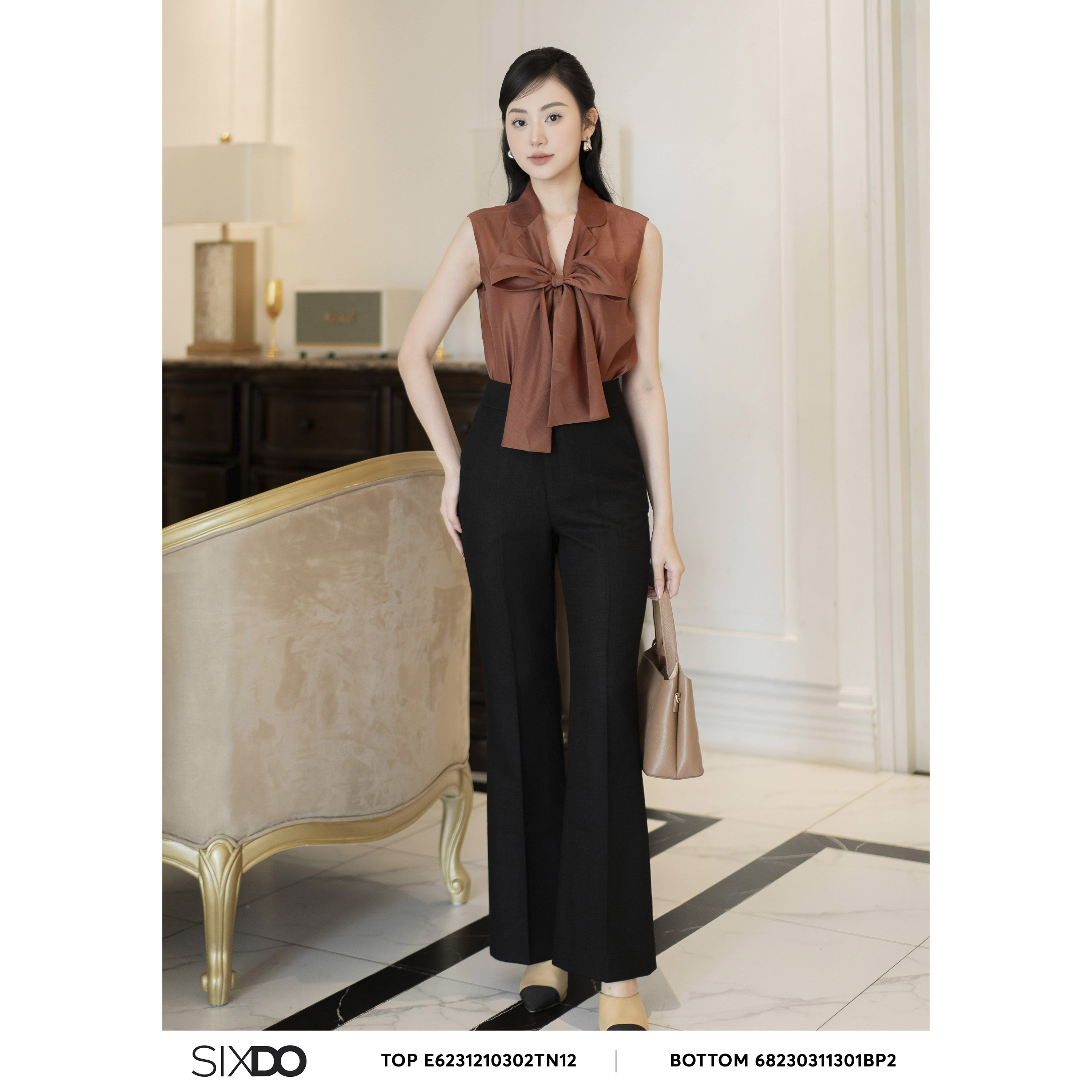 Áo nữ tơ organza nơ cổ SIXDO (Bow-tie Organza Top)