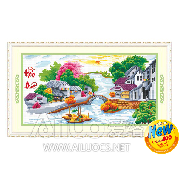 Tranh thêu chữ thập phong cảnh nhà Hồn Quê Ailuo AL51399 chưa thêu