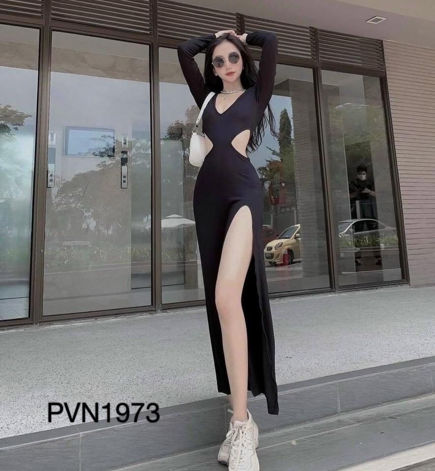 Đầm Body Khoét Eo Tay Dài Xẻ Đùi Thun Lazzon Thích Hợp Mặc Đi Tiệc Đi Làm Đi Chơi Phù Hợp Với Mọi Phong Cách