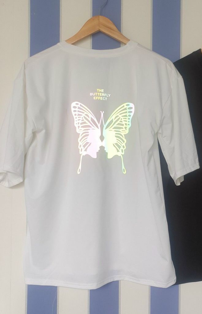 Áo thun in hình bướm phản quang 7 màu phong cách unisex cặp đôi