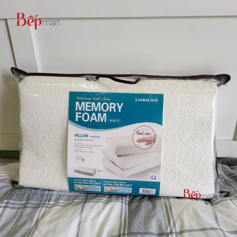 Gối Locknlock Memory Foam 50D HLW111 Hàng chính hãng, thiết kế cong