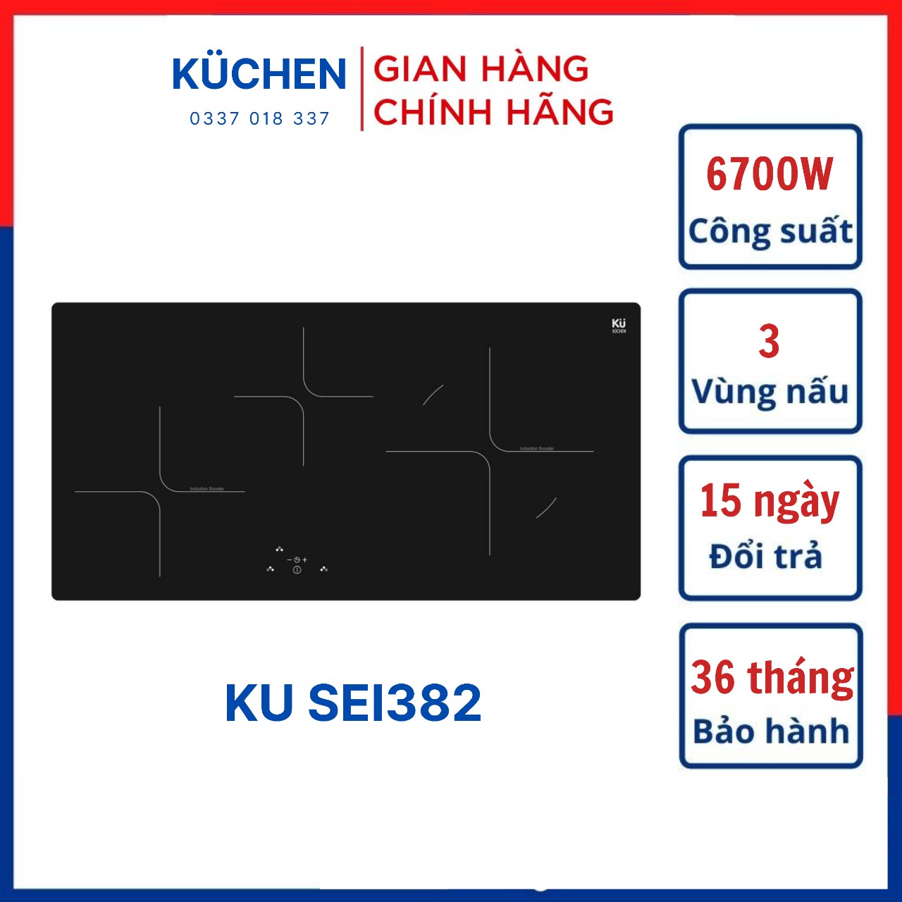 Bếp điện từ kuchen ku sei382, thương hiệu kuchen đức, sản xuất tại tây ban nha, bảo hành chính hãng 36 tháng, miễn phí giao hàng và lắp đặt