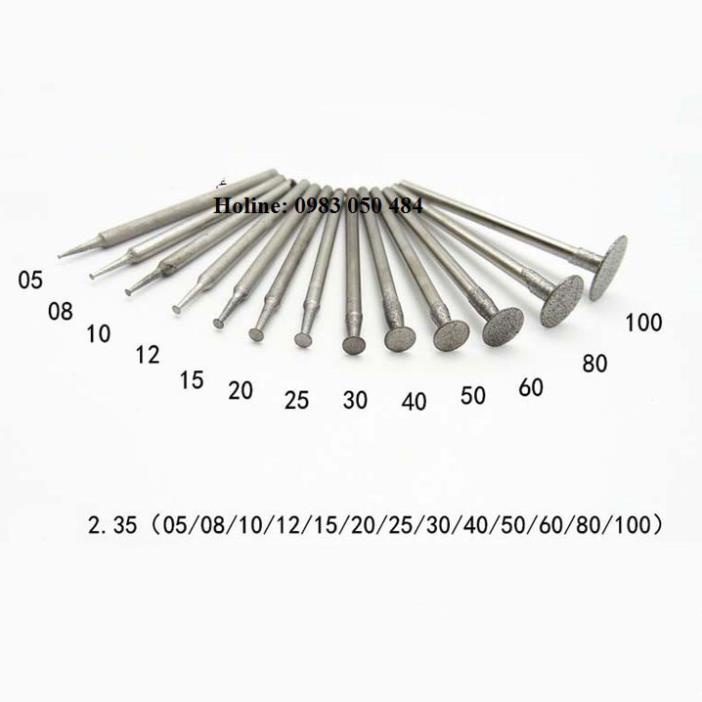 2 Đầu mài kim cương loại H - mũi mài khắc đá ngọc mài kim loại chữ T chân cán 2mm hay 2.35mm