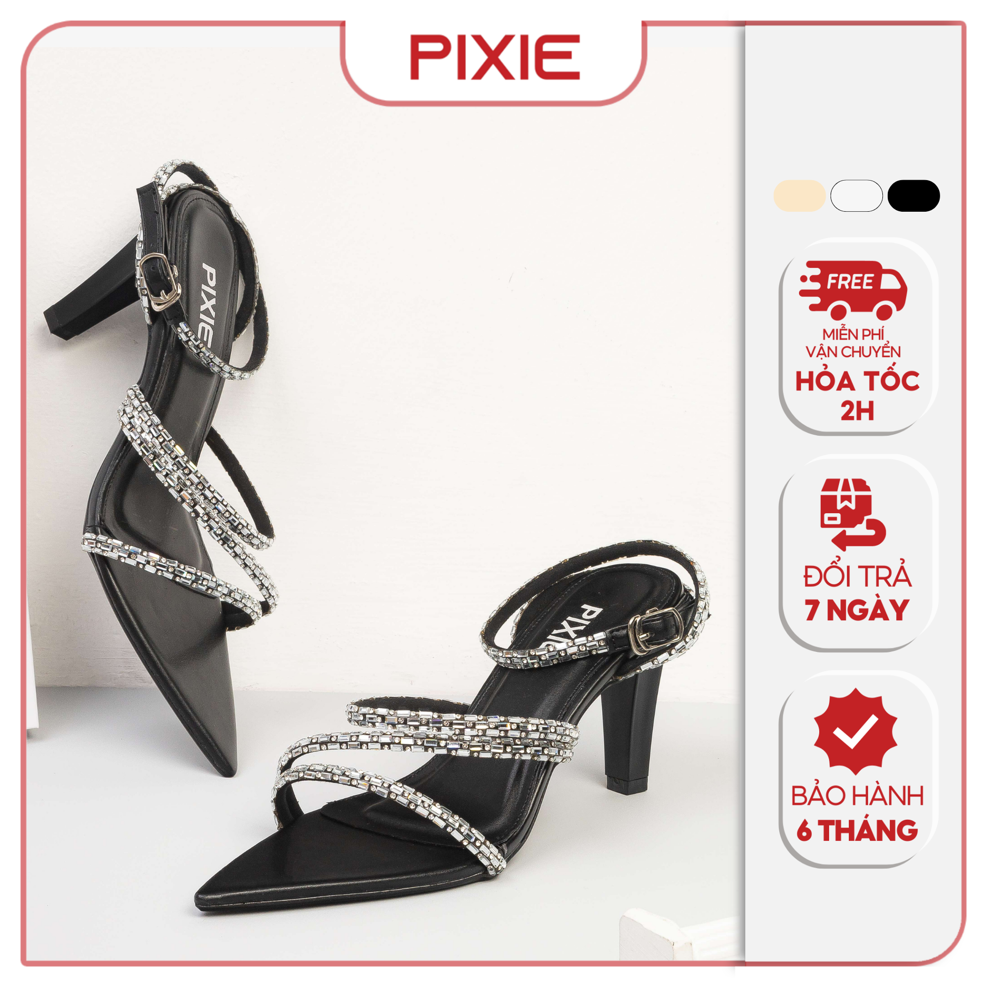 Giày Sandal 8cm Quai Đính Đá Pixie E168