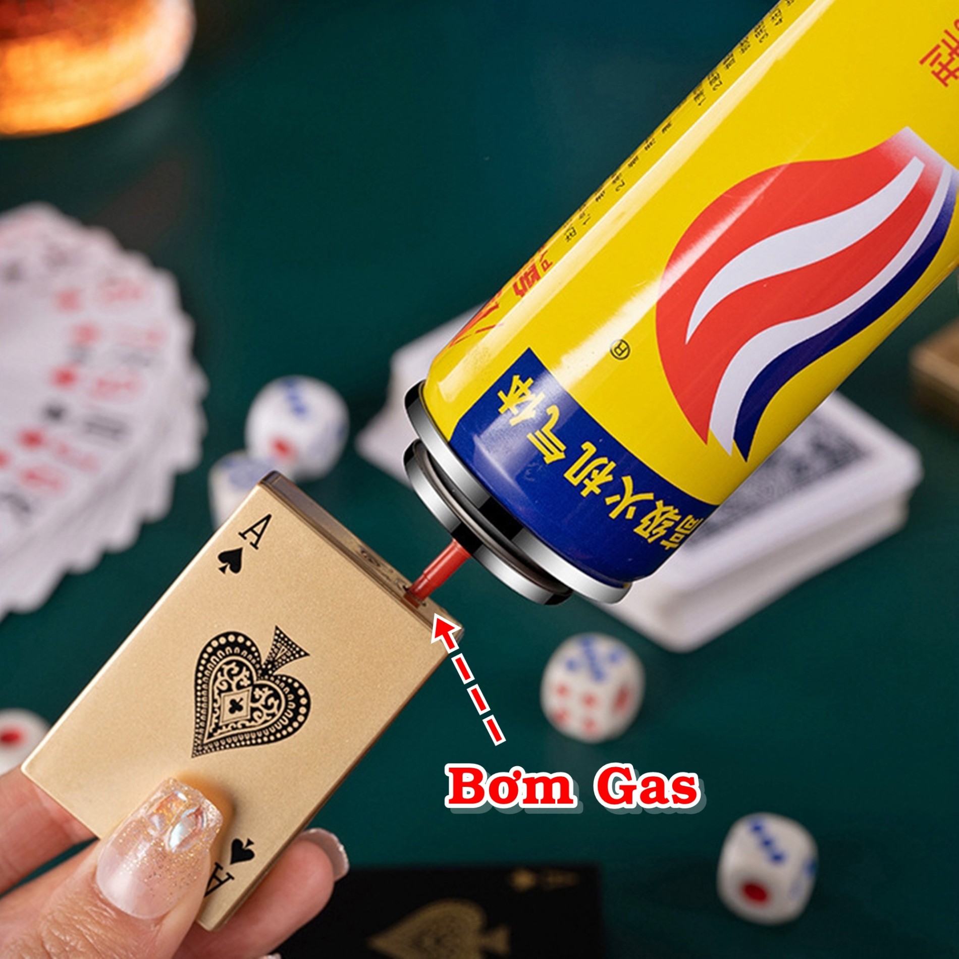 BẬT LỬA KHÈ HÌNH LÁ BÀI TIA XANH - CÓ GƯƠNG SOI - (XÀI GAS)
