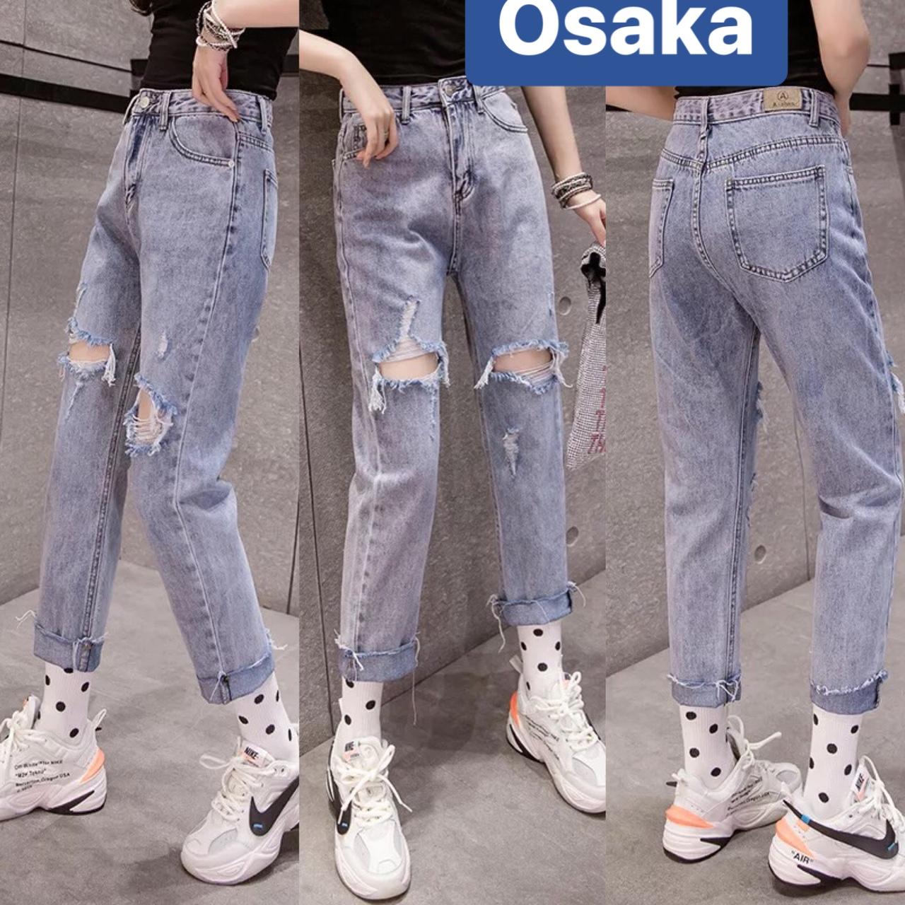 QUẦN JEAN BAGGY NỮ CHẤT BÒ XANH RÁCH 2 GỐI LƯNG CAO NÂNG MÔNG HOKAIDO OK-3021 OSAKA FASHION