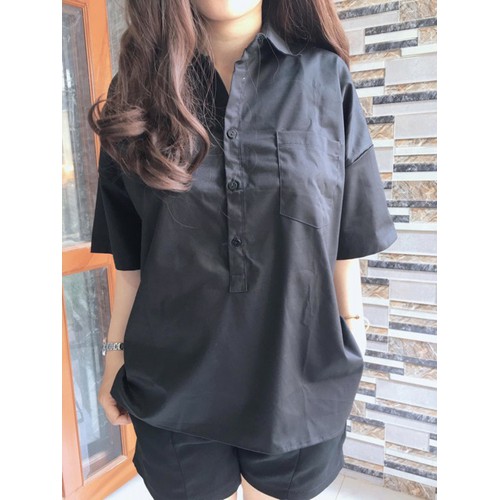 Áo sơ mi oversize tay ngắn