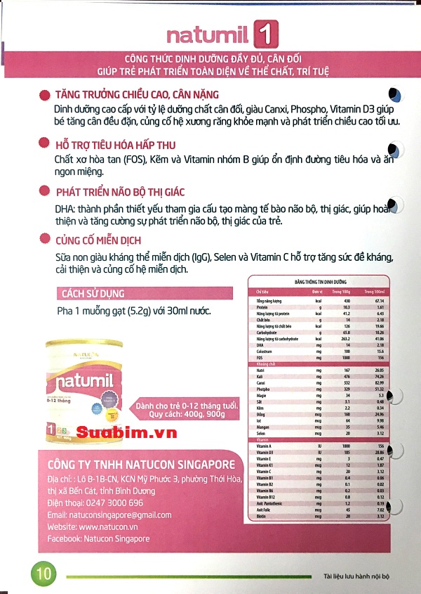 Sữa Bột Natumil Số 1 lon 900g