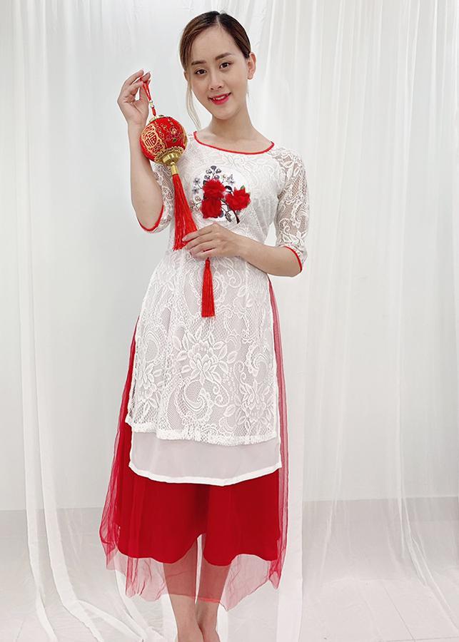 [HCM][ ShopPRO - HÌNH THẬT TỰ CHỤP] Áo Dài Cách Tân 2 Tà Ren Kiểu Áo Dài Tết Đẹp Áo Dài Cách Tân Mặc Tết Đẹp Du Xuân Áo Dài Đính Bông Thêu Đẹp ( Không Kèm Váy) 3137