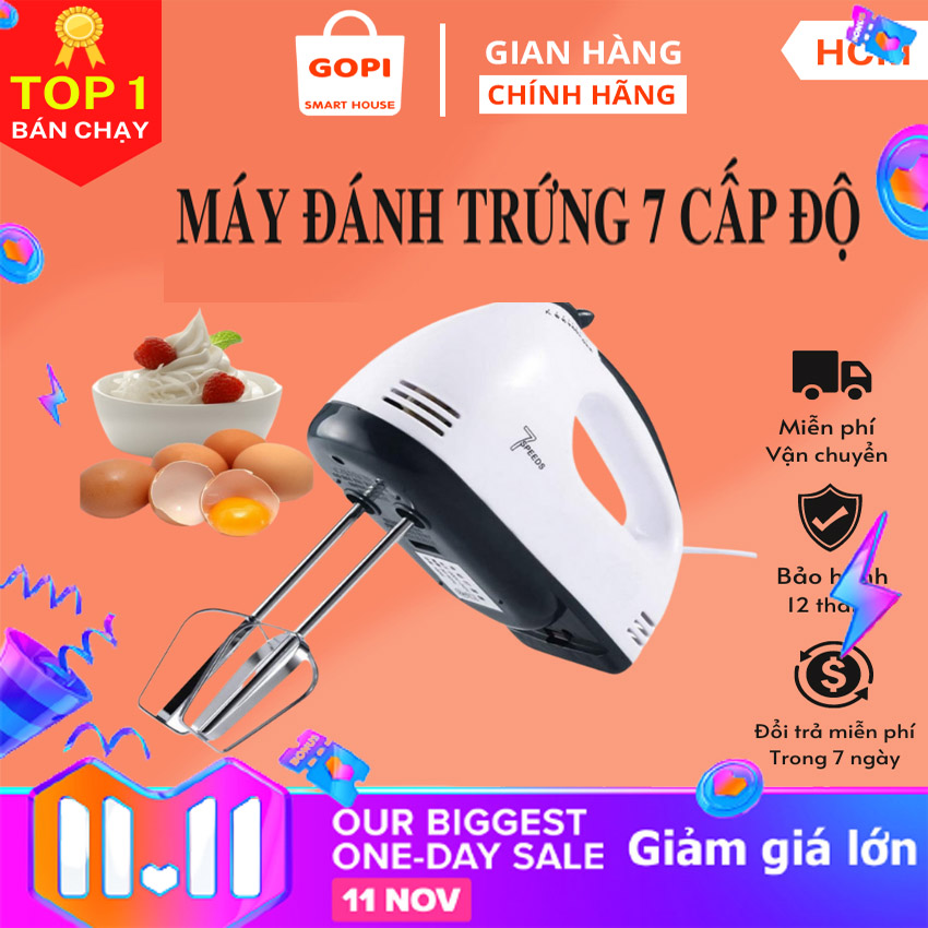Máy Đánh Trứng Cầm Tay Mini 07 Tốc Độ 260W Loại Cao Cấp 2023, máy đánh bọt cà phê, máy trộn bột, cây đánh trứng, máy nhồi bột, máy đánh kem trộn, máy trộn kem, cây đánh trứng cầm tay,Tặng Kèm 2 Que Nhào Bột