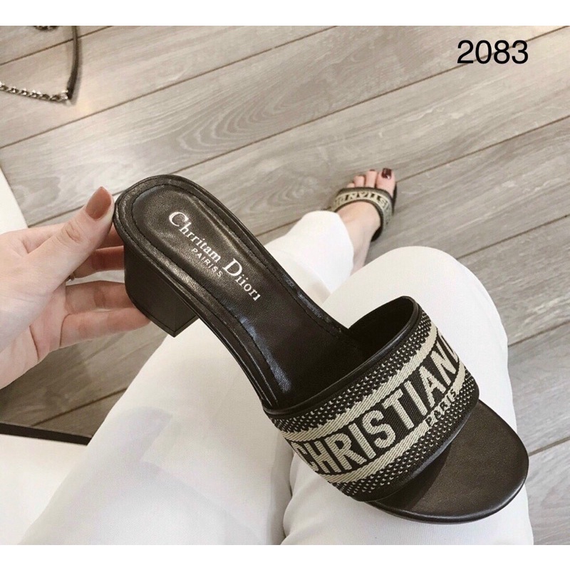 Guốc D I O R thổ cẩm gót vuông 5cm