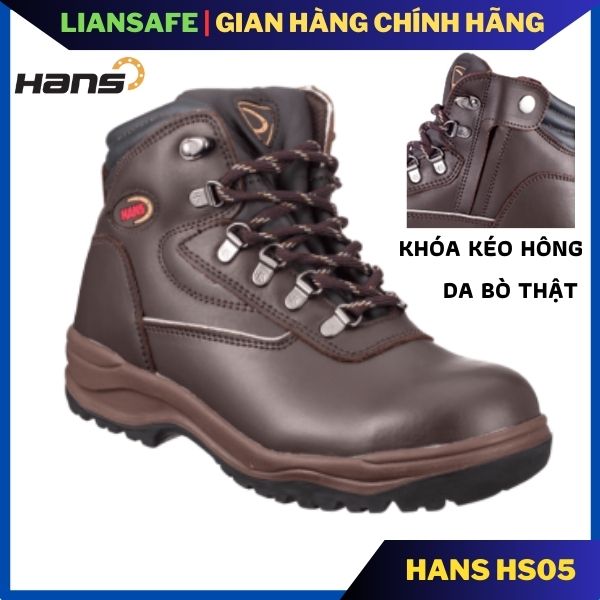 Giày bảo hộ lao động nam cao cổ Hans HS05  [CHÍNH HÃNG] | Giày bảo hộ cổ cao da bò thật mũi thép chống đinh đi công trình hoặc cho thợ hàn