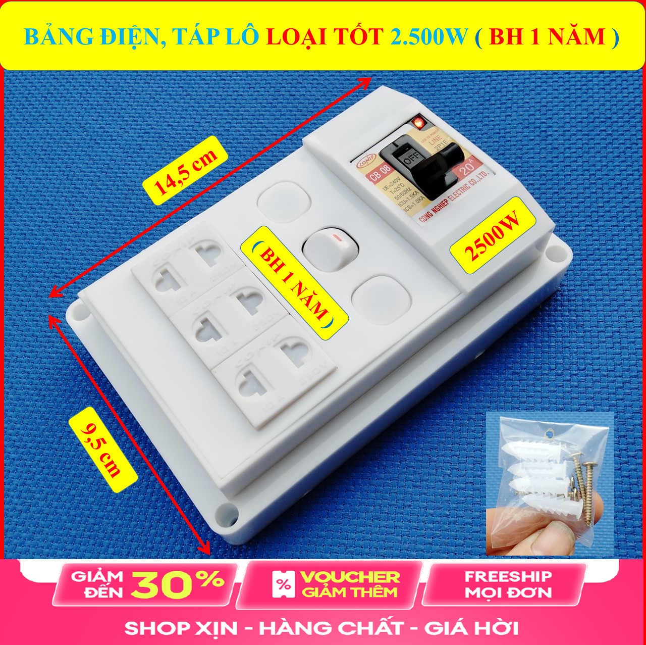 Bảng điện nổi, Táp lô điện 2500W LOẠI TỐT (BH 1 NĂM) Atomat 20A + Đã đi dây điện TO sẵn sàng & Bộ ốc vít lắp đặt đầy đủ