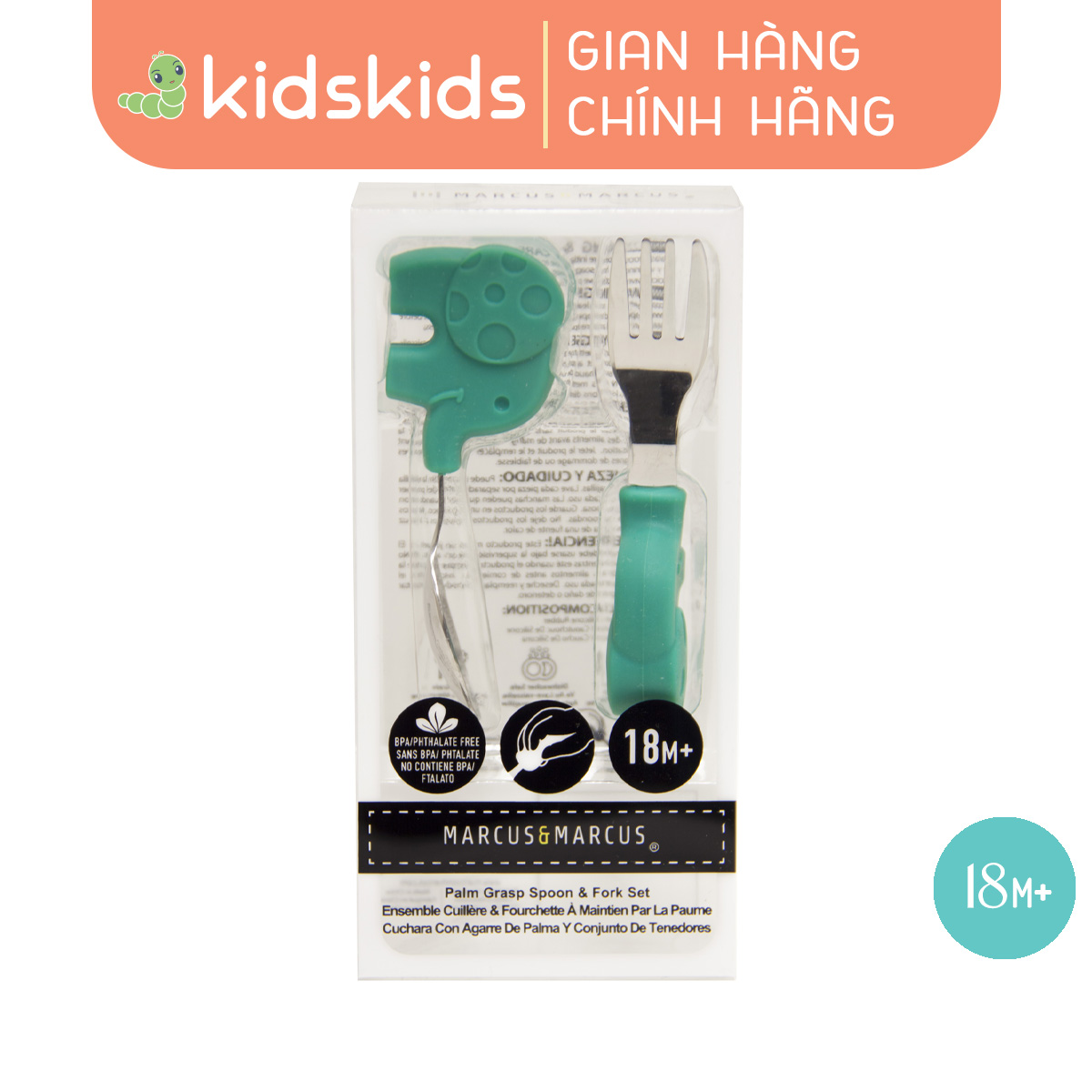 Bộ thìa nĩa tập ăn cho bé Palm Grasp Marcus & Marcus, từ 18 tháng - Ollie