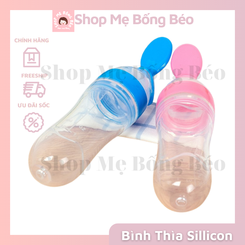 Bình Thìa Ăn Dặm Bón Cháo Đút Bột Uống Sữa Chất Liệu Silicon An Toàn Cao Cấp