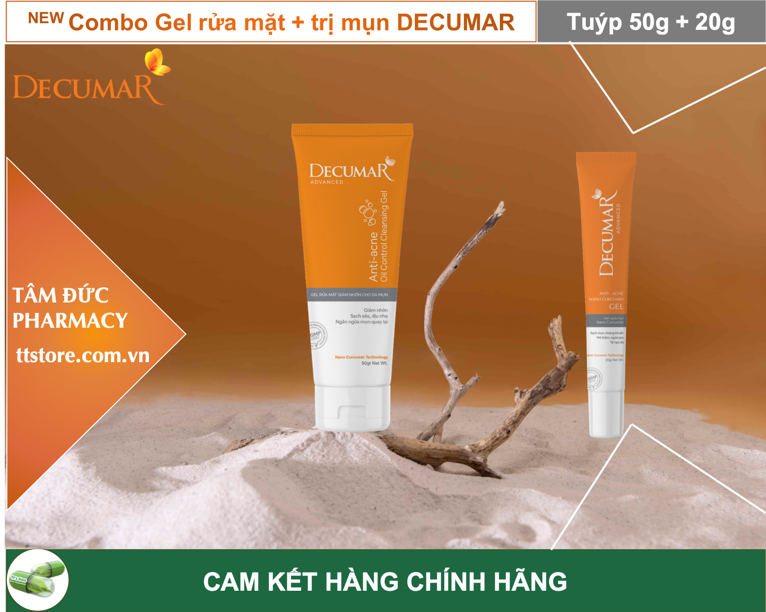 [HCM][NEW] Combo sạch mụn DECUMAR ADVANCED [Gel rửa mặt kiềm nhờn gel bôi mụn] (Decuma advance)