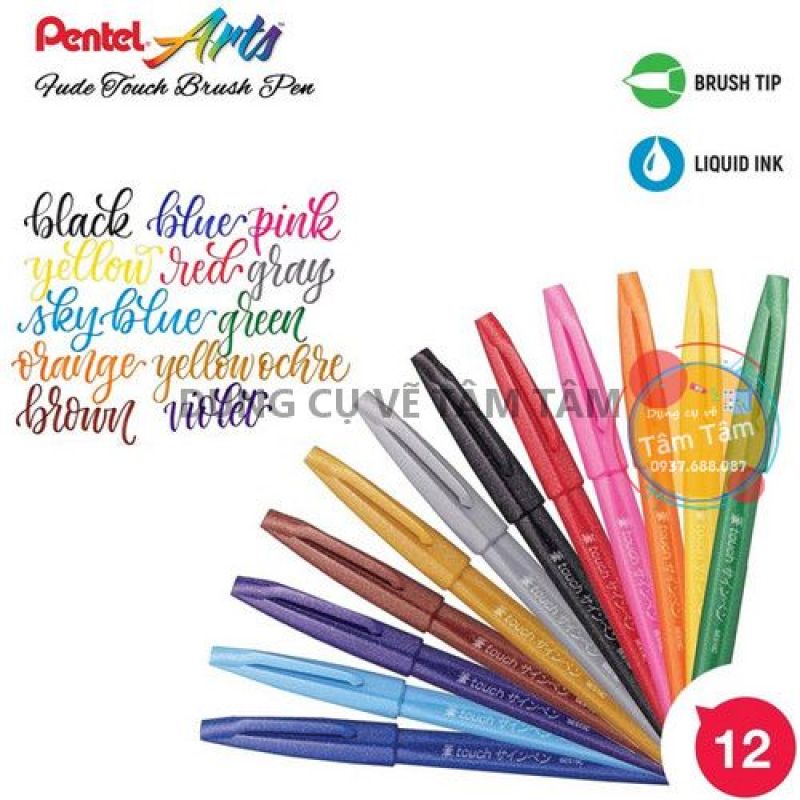 Bút viết thư pháp Pentel Fude Touch Brush Sign Pen 12 màu cơ bản (bán lẻ theo màu)-Dụng cụ vẽ Tâm Tâm