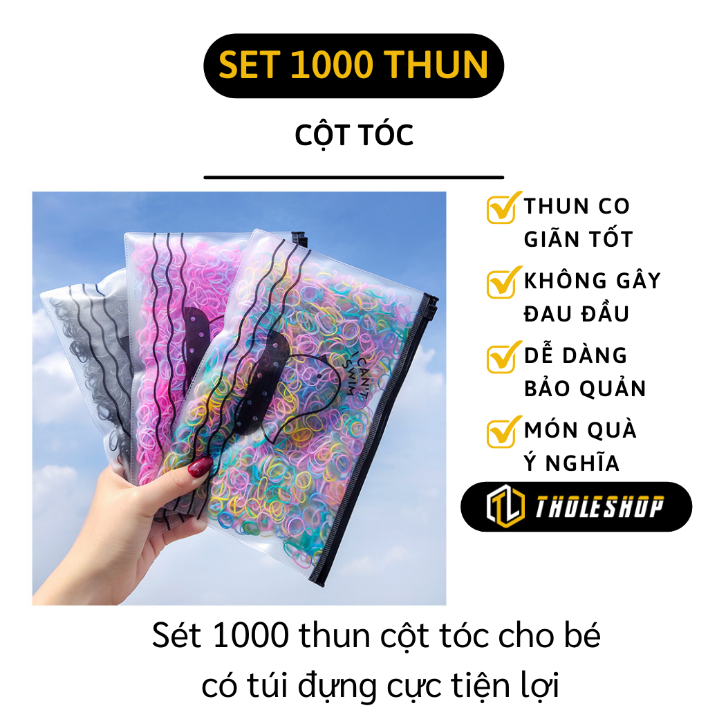 Thun cột tóc - Túi 1000 chun cột tóc nhiều màu bền, co giãn - Túi zip buộc tóc
