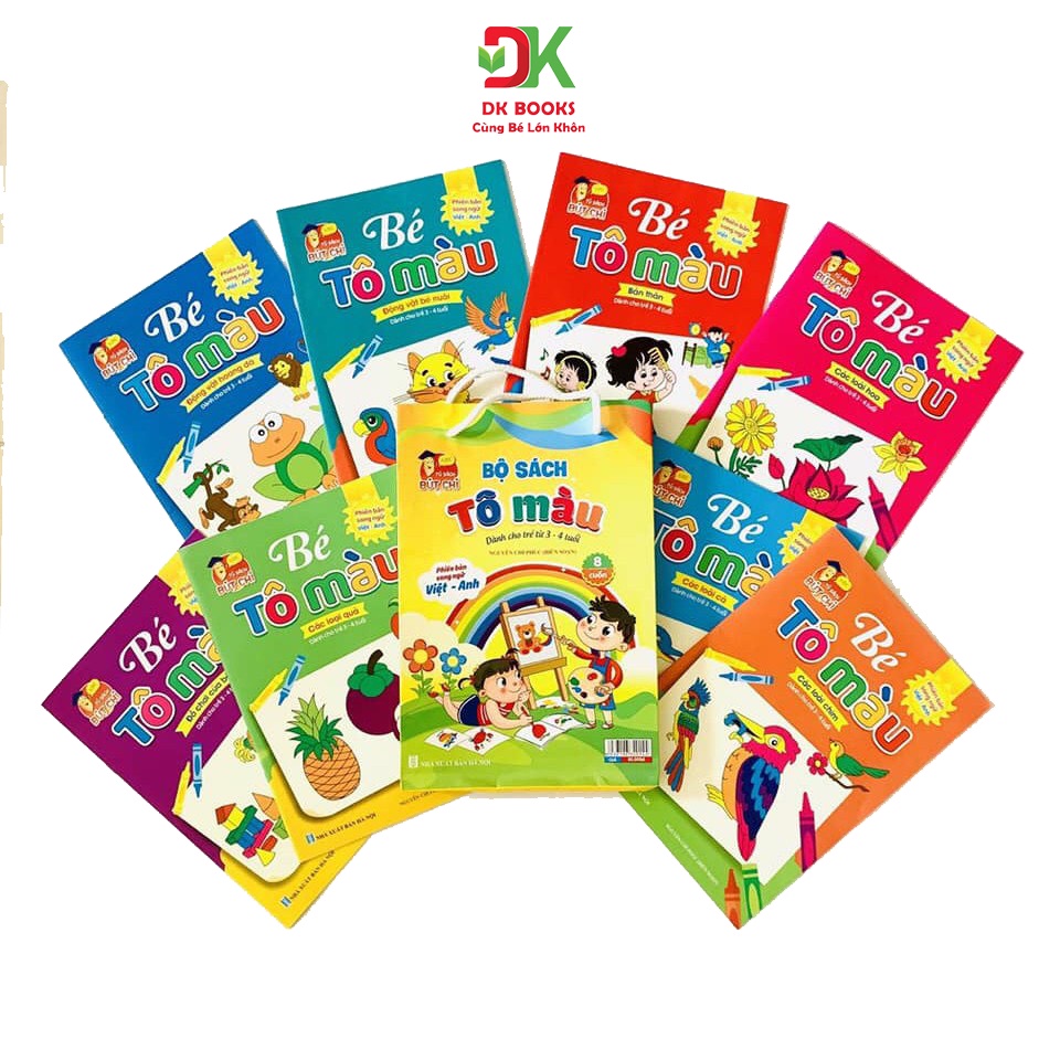 Sách - tập tô màu cho bé từ 3 - 4 tuổi - 8 quyển tô màu song ngữ anh việt