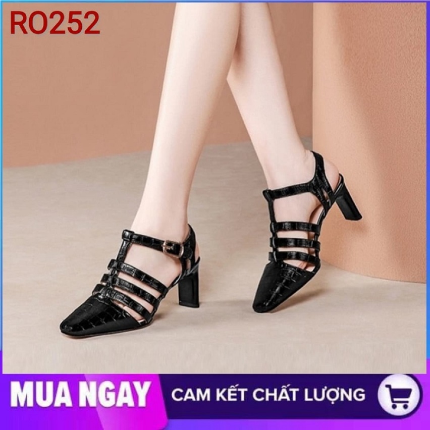 Giày sandal nữ cao gót 6cm hàng hiệu rosata hai màu đen kem ro252 giá rẻ