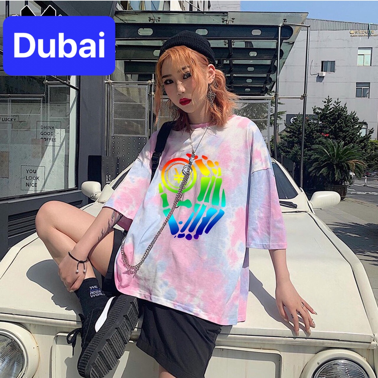 ÁO THUN TEEN NAM NỮ UNISEX LOANG HỒNG PHẢN QUANG BÀN TAY PHOM FORM RỘNG TAY LỠ HÀN QUỐC - DUBAI FASHION