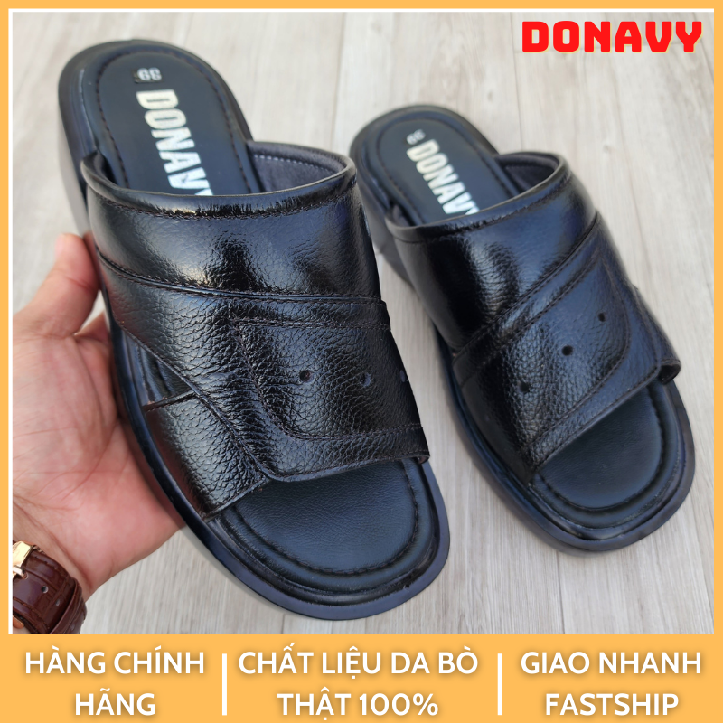 DÉP QUAI NGANG NAM DA BÒ THẬT 100% HÀNG CÔNG TY CAO CẤP ĐẾ CAO 5CM HỖ TRỢ TĂNG CHIỀU CAO CÓ 2 MÀU (ĐEN+NÂU) DTOMY