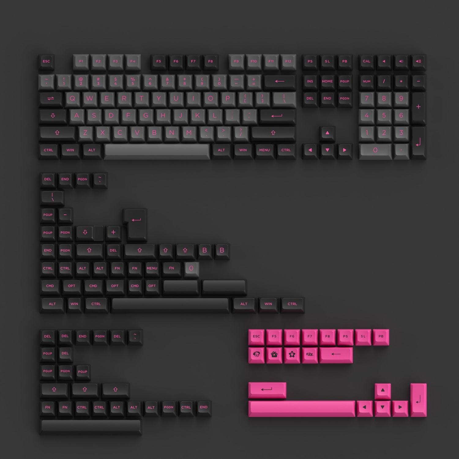Keycap Cho Bàn Phím Cơ Akko Set – Black & Rose (PBT Double-Shot/ASA profile/197 nút) | Ezpc