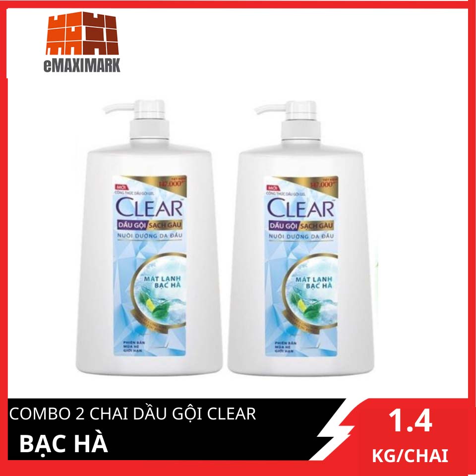 [HCM ship 2h] COMBO 2 Chai dầu gội Clear Bạc hà 1400g