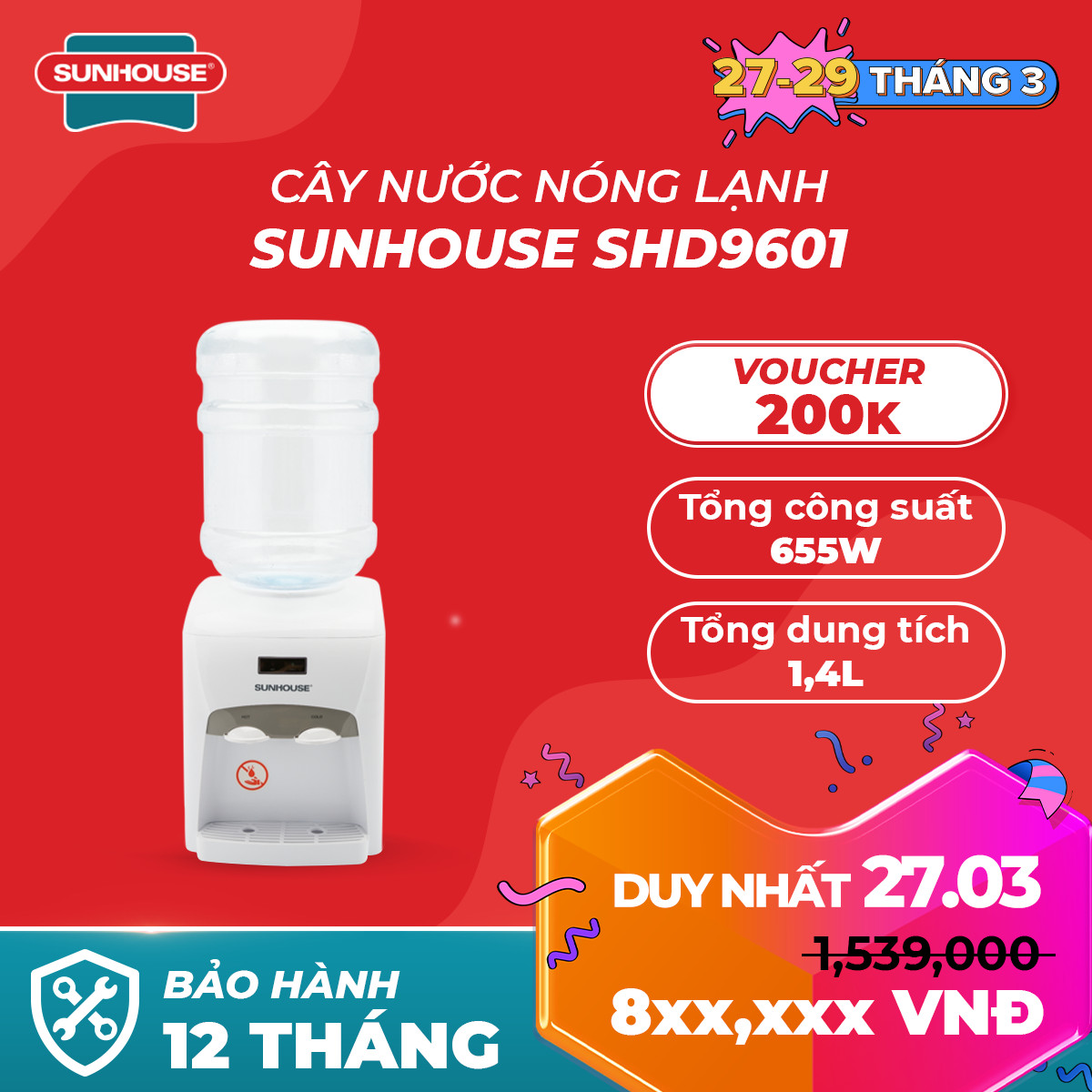 Cây nước nóng lạnh để bàn sunhouse shd9601