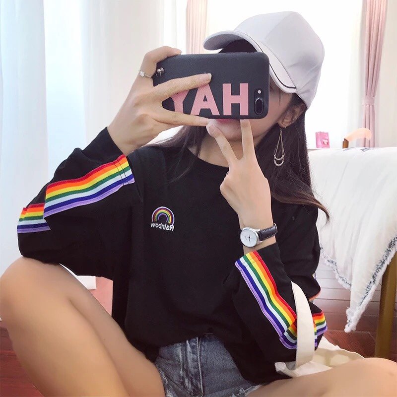 Áo Thun Tay Dài Kết Hợp Viền Cầu Vồng Hai Bên Tay Thể Thao TT0007 (TTS0084)