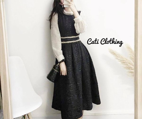 Đầm dạ tweed phối viền nhiều màu A1829