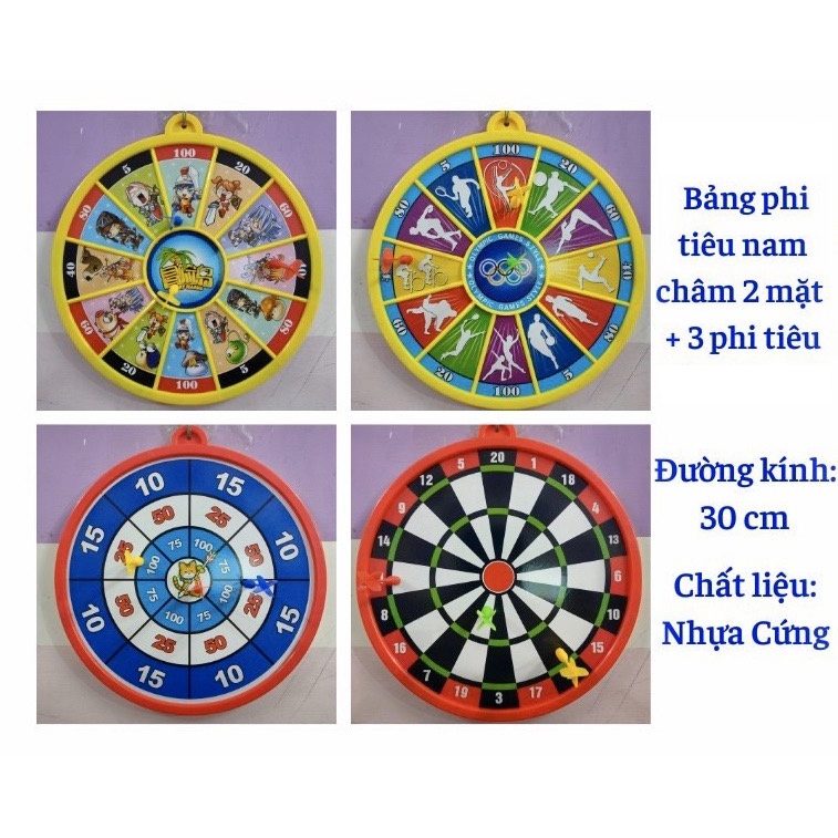Đồ chơi bảng phi tiêu nam châm 2 mặt kèm 3 tiêu, đường kính 30 cm cho bé
