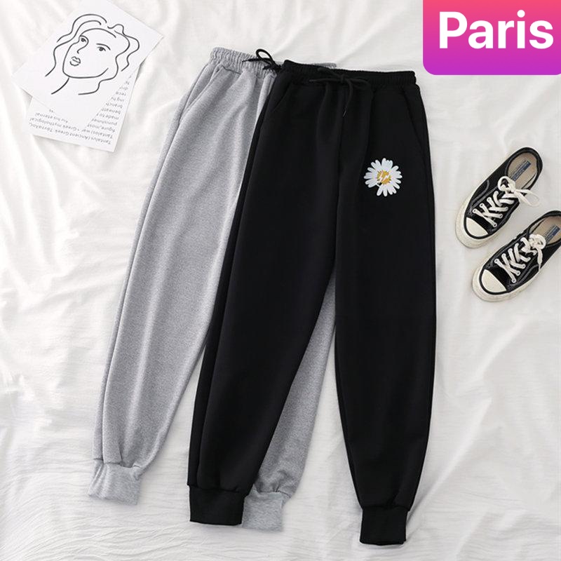 QUẦN JOGGER THỂ THAO NAM NỮ UNISEX ĐEN HOA CÚC  CHẤT NỈ DÀY DA CÁ THOÁNG MÁT NHẬT BẢN HOT TREND - PARIS FASHION