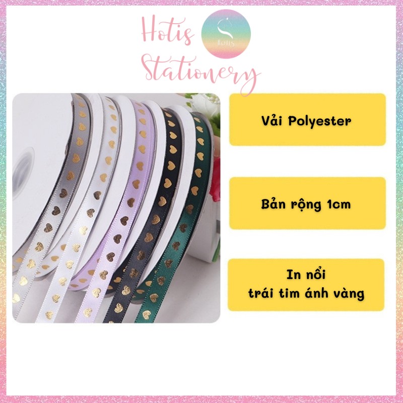 [HOTIS] Cuộn 45 mét Ruy băng lụa trái tim bản rộng 1cm - 10 màu