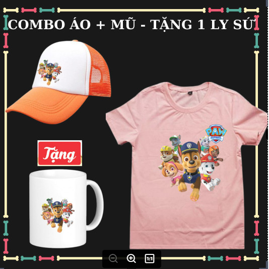 Combo áo mũ nón mẫu áo đội chó cứu hộ Paw Patrol tay ngắn vải co giãn 4 chiều cho trẻ em Tặng ly sứ Paw Patrol đội chó cứu hộ