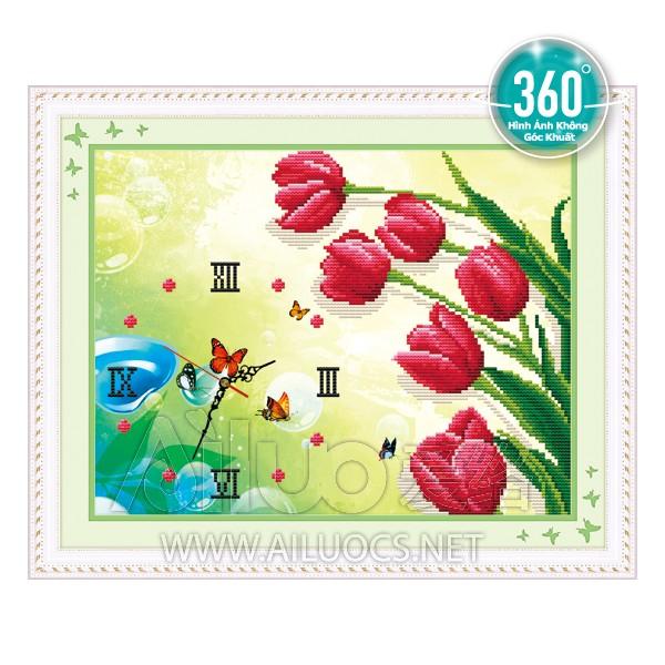 Tranh đính đá đồng hồ hoa tulip 77332