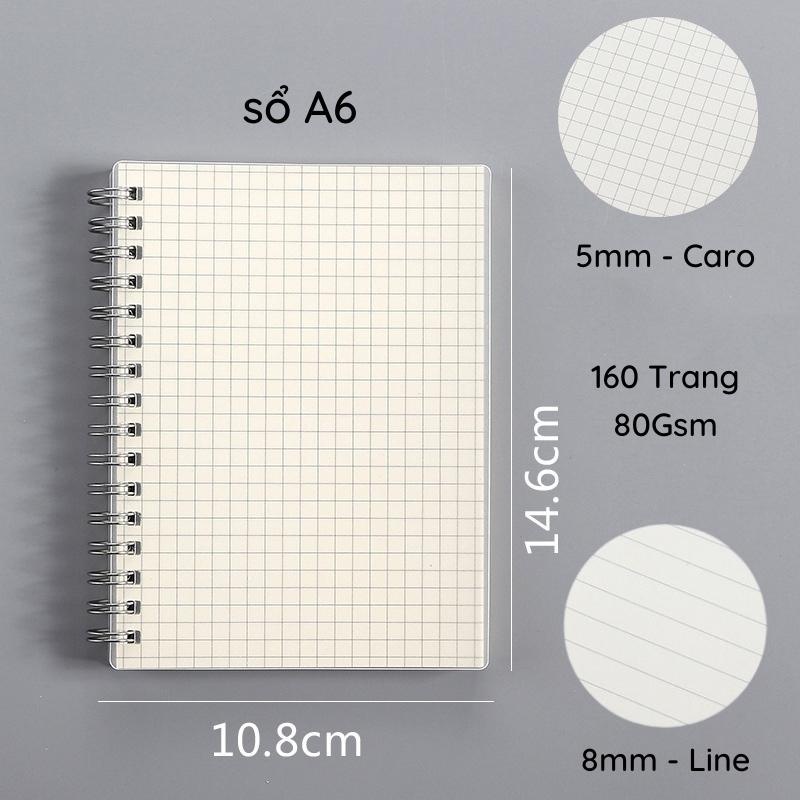 Sổ caro 160 trang khổ a6 / sổ tay lò xo bìa trong suốt