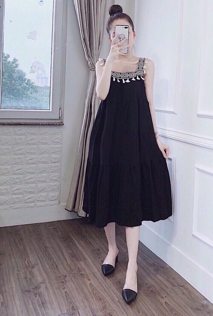 Váy bầu xinh- đầm bầu kẻ sọc suông a dáng dài chất mềm mịn