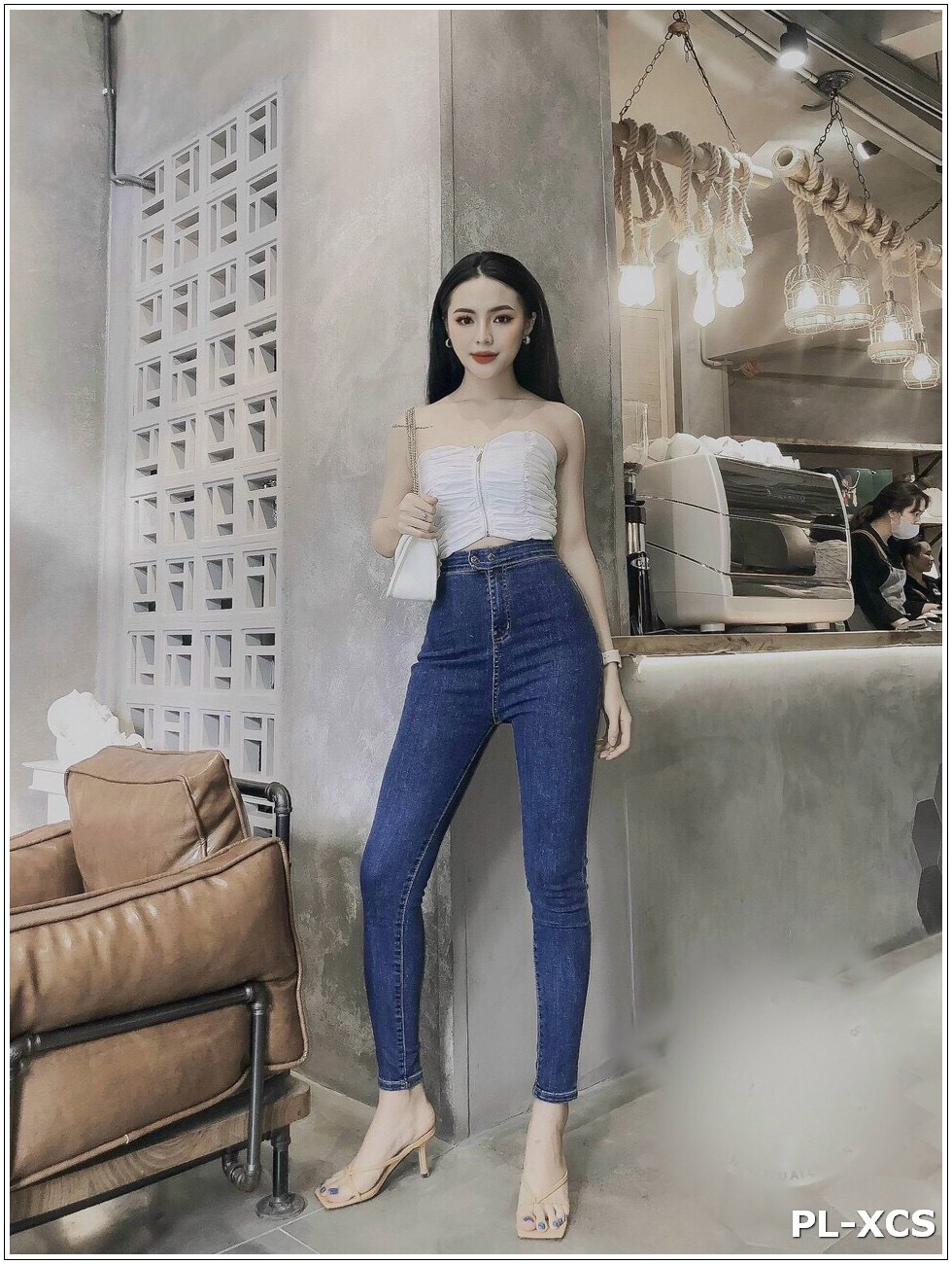 Quần jean nữ lưng cao đai trơn hai cúc xanh đậm siêu đẹp chất jean giãn tốt 16/1-s4/16