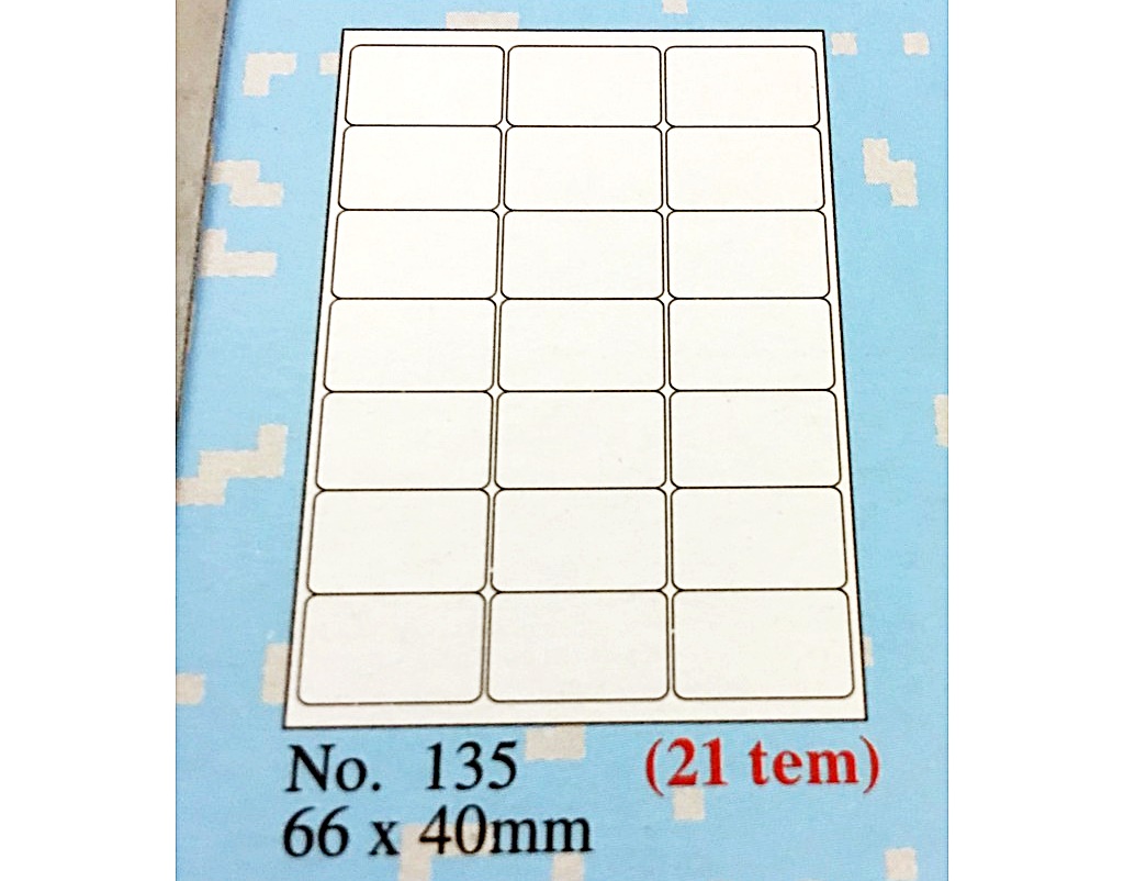 Giấy Decal A4 Tomy 135 ( 100 Tờ - 2100 Nhãn 66 x 40mm )