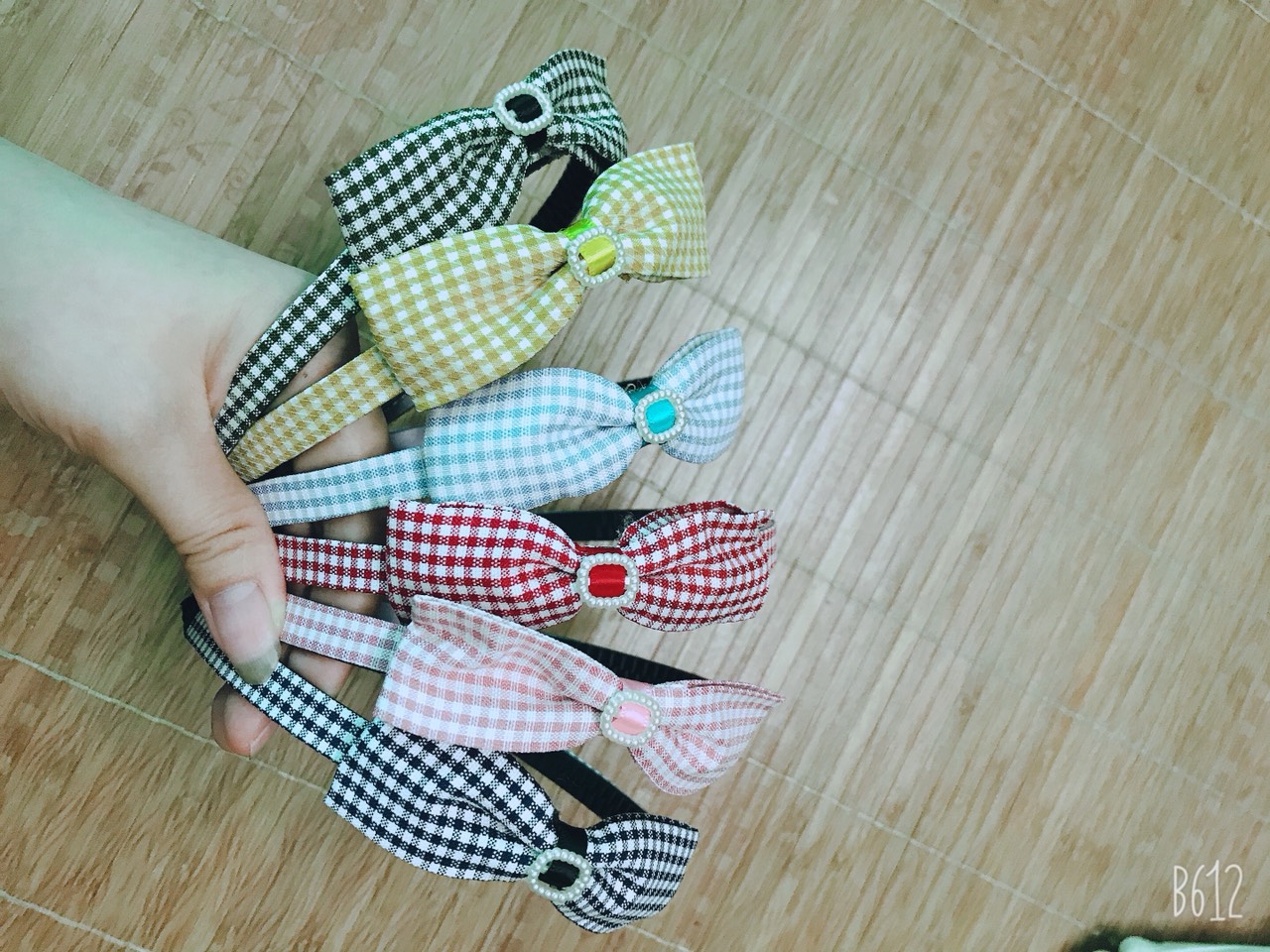 Sét 2 Bờm cài tóc vải kẻ phối nơ siêu xinh