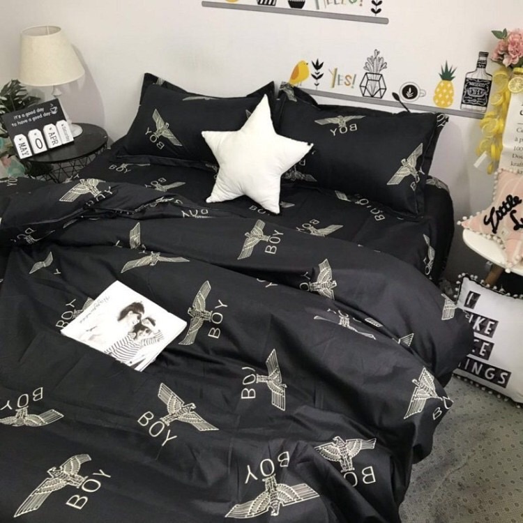 Bộ chăn ga gối phong cách Hàn Quốc boy cá tính đen bo chun đủ kích thước