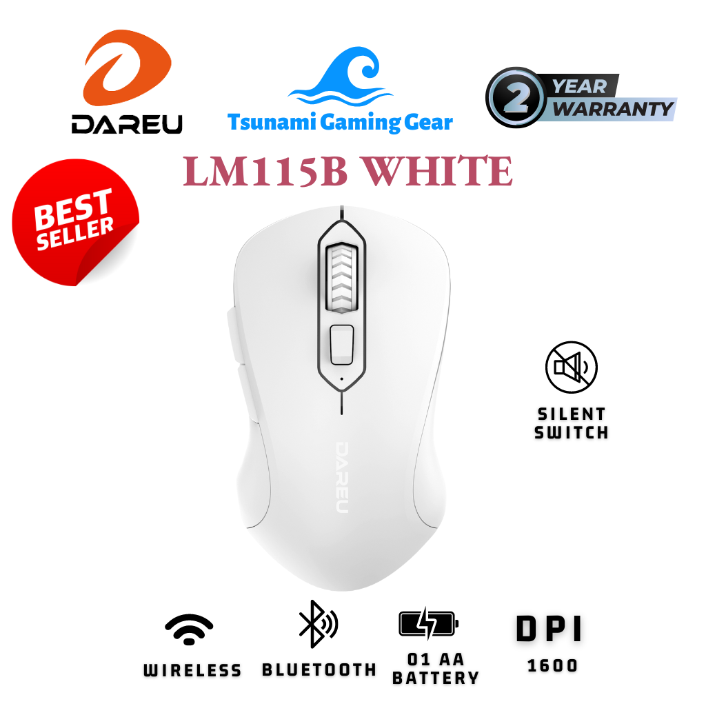 Chuột không dây DAREU LM115B Dual Mode (Bluetooth + Wireless 2.4Ghz) | Silent Switch | Pin AA