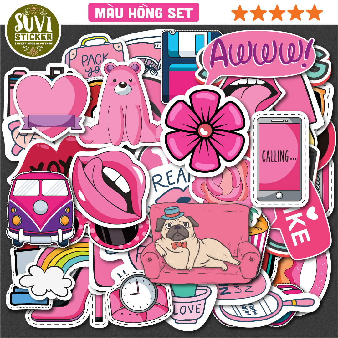 Sticker Màu Hồng Pastel chống nước dán laptop, điện thoại, đàn guitar, mũ bảo hiểm, vali.