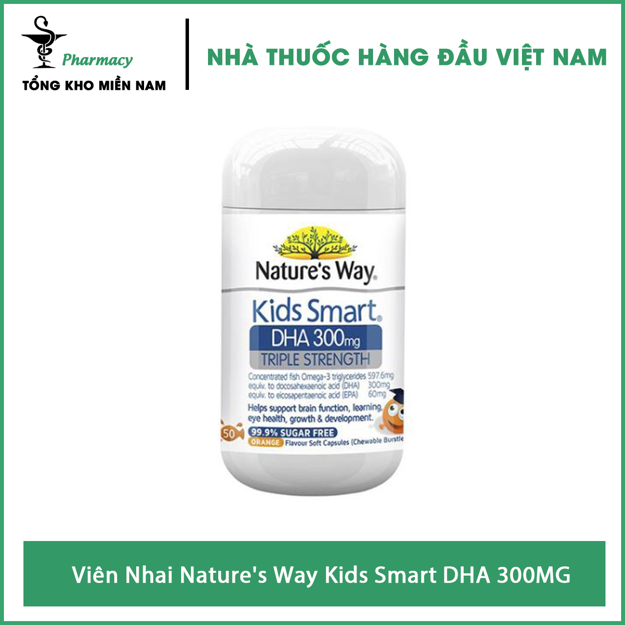 Viên Nhai Nature's Way Kids Smart DHA 300MG - Bổ Sung DHA Cho Bé – Chai 50 viên – Tổng Kho MiềnNam